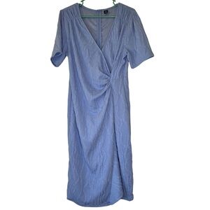 3/$20 SHEIN Blue Calf Length Faux Wrap Short Sleeve Dress